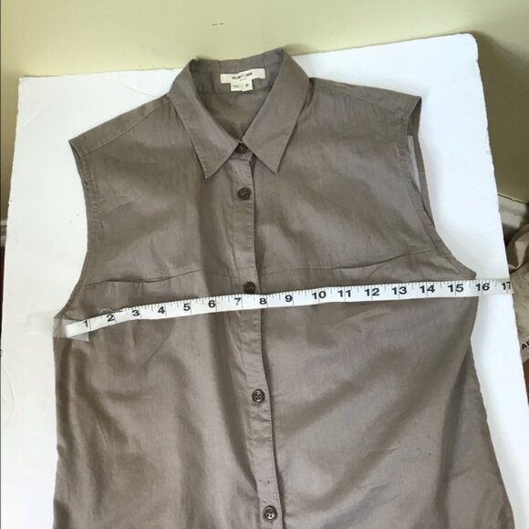 HELMUT LANG Tie Front Sleeveless Cotton Button Up Shirt Top Minimalist Neutral S - Picture 13 of 14